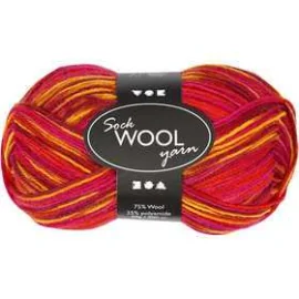 Lana per calze, L: 200 m, armonia rosso/arancio, 50g