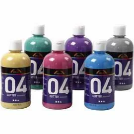 A-Color pittura acrilica, colori asst., 04 - glitter, 6x500ml