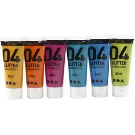 A-Color pittura acrilica, colori asst., 04 - glitter, 6x20ml