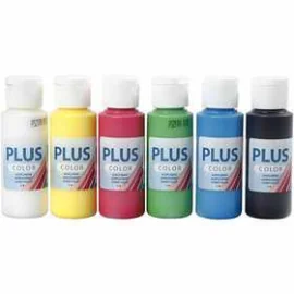 Pittura acrilica Plus Color - Color School, colori primari, Istruzioni Color School incluse, 6x60ml