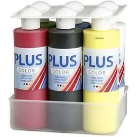 Pittura acrilica Plus Color - Color School, colori primari, Istruzioni Color School incluse, 6x250ml