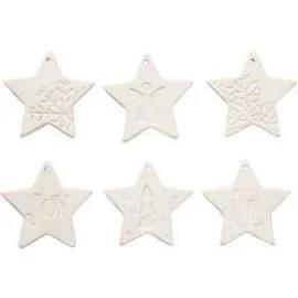 Decorazioni pendenti , stella, misura 7x7 cm, spess. 6 mm, bianco, 6pz