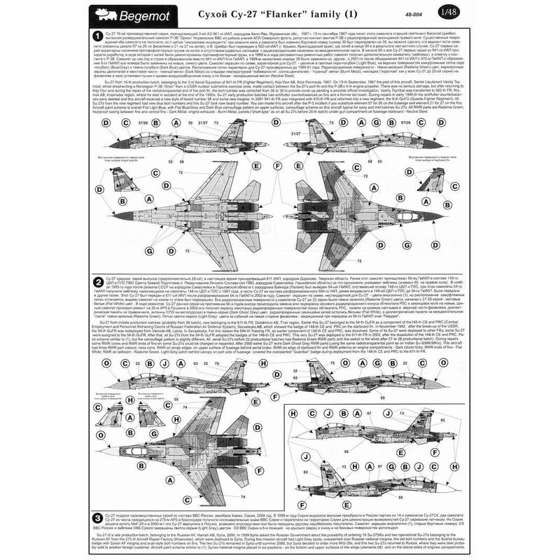 Decalcomania Sukhoi Su-27 Flanker family Part 1. (22) Variety of camouflage schemes operated by Russia Uzbekistan India `Hunting