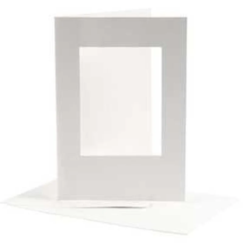 Cartoncino passepartout, dim. cartoncino 10,5x15 cm, dim. busta 11,5x16,5 cm, off-white, rettangolare, 10set, misura buco 6,5x8,