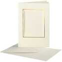 Biglietto con passepartout, dim. cartoncino 10,5x15 cm, dim. busta 11,5x16,5 cm, off-white, rettangolare con bordo oro, 10set, m