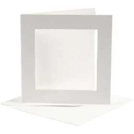 Biglietto con passepartout, dim. cartoncino 12,5x12,5 cm, dim. busta 13,5x13,5 cm, off-white, quadrato, 10set, misura buco 8,5x8