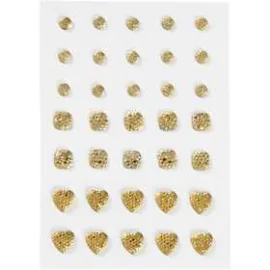 Brillantini, misura 6+8+10 mm, oro, cerchio, quadrato, cuore, 35pz