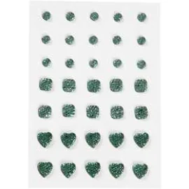 Brillantini, misura 6+8+10 mm, verde, cerchio, quadrato, cuore, 35pz