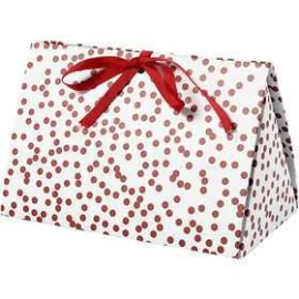 Scatola regalo pieghevole, misura 15x7x8 cm, 250 g, rosso, pois, 3pz