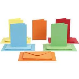 Biglietti e buste, dim. cartoncino 10,5x15 cm, dim. busta 11,5x16,5 cm, colori asst., 50set