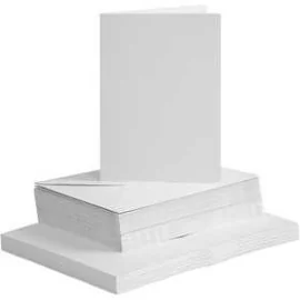 Biglietti e buste, dim. cartoncino 10,5x15 cm, dim. busta 11,5x16,5 cm, bianco, 50set