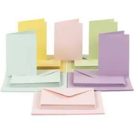 Biglietti e buste, dim. cartoncino 10,5x15 cm, dim. busta 11,5x16,5 cm, colori pastello, 50set