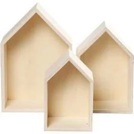 Scatole a forma di casa, houses, H: 20,3+25,3+31 cm, l: 13+16,2+20 cm, compensato, 3pz, P 10 cm