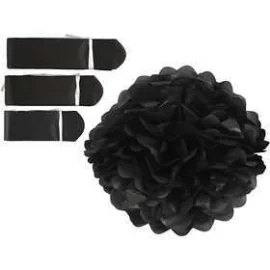 Pom-poms in carta velina, nero, diam: 20+24+30 cm, 16 g, 3pz