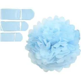 Pom-poms in carta velina, azzurro, diam: 20+24+30 cm, 16 g, 3pz