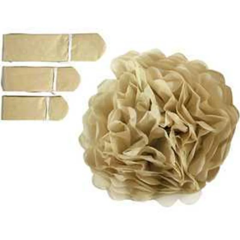 Pompoms di carta velina, oro, diam: 20+24+30 cm, 16 g, 3pz