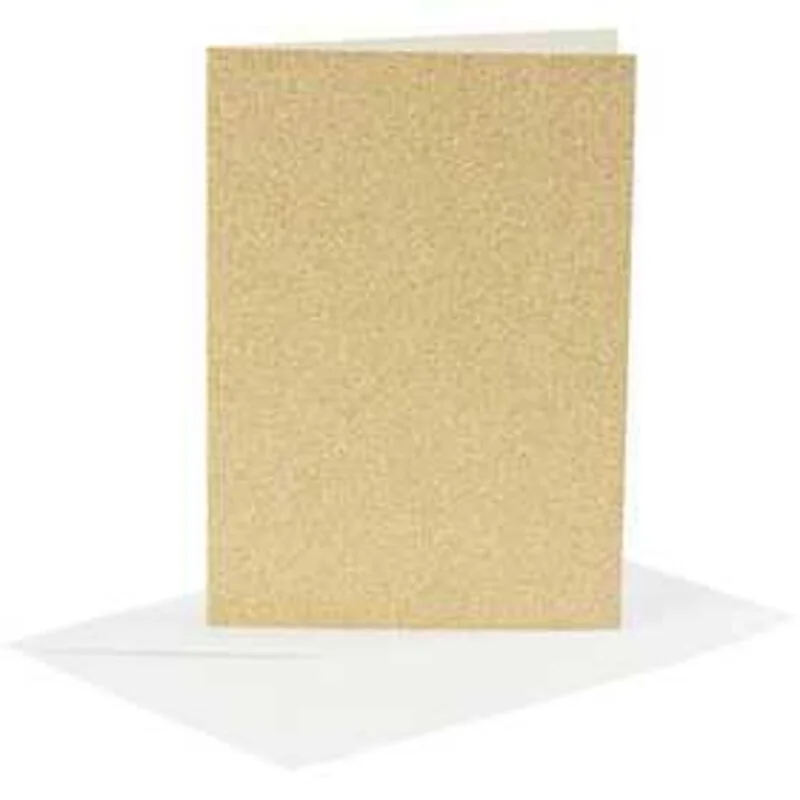 Biglietti e buste, dim. cartoncino 10,5x15 cm, dim. busta 11,5x16,5 cm, oro, glitter, 4set