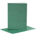 Biglietti e buste, dim. cartoncino 10,5x15 cm, dim. busta 11,5x16,5 cm, verde, glitter, 4set