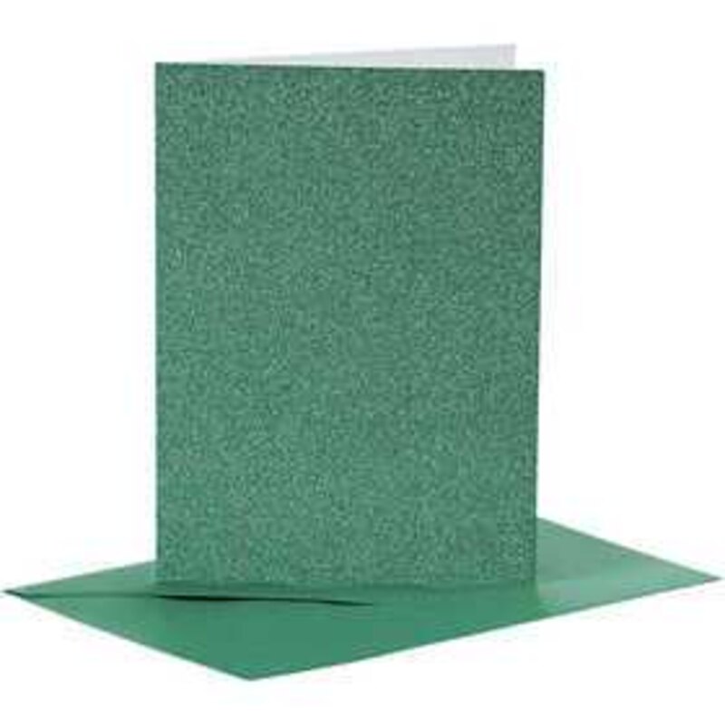 Biglietti e buste, dim. cartoncino 10,5x15 cm, dim. busta 11,5x16,5 cm, verde, glitter, 4set