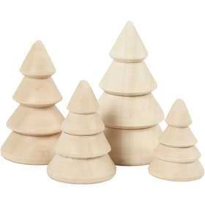 Albero di Natale in legno, H: 3,3+4,3+5,3+6,3 cm, diam: 2,3+3+3,2+4 cm, Paulownia, 4pz