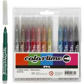 Pennarelli glitter Colortime, ampiezza tratto: 4,2 mm, colori asst., 12pz