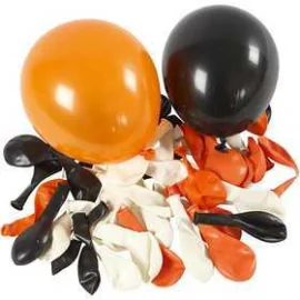 Palloncini, bianco, arancio, nero, diam: 23-26 cm, rotondi, 100asst.