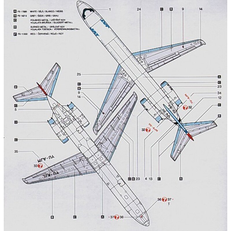 Decalcomania McDonnell Douglas DC-9-32 Jugoslovenski Aerotransport