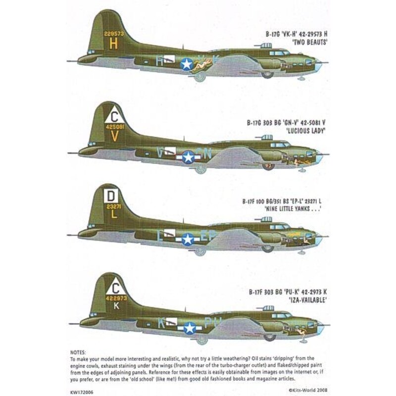 Decalcomania Boeing B-17F/Boeing B-17G Flying Fortress Aircraft ID/Squadron ID Lettering Yellow/Numbers Yellow/Bomb Group Symbol