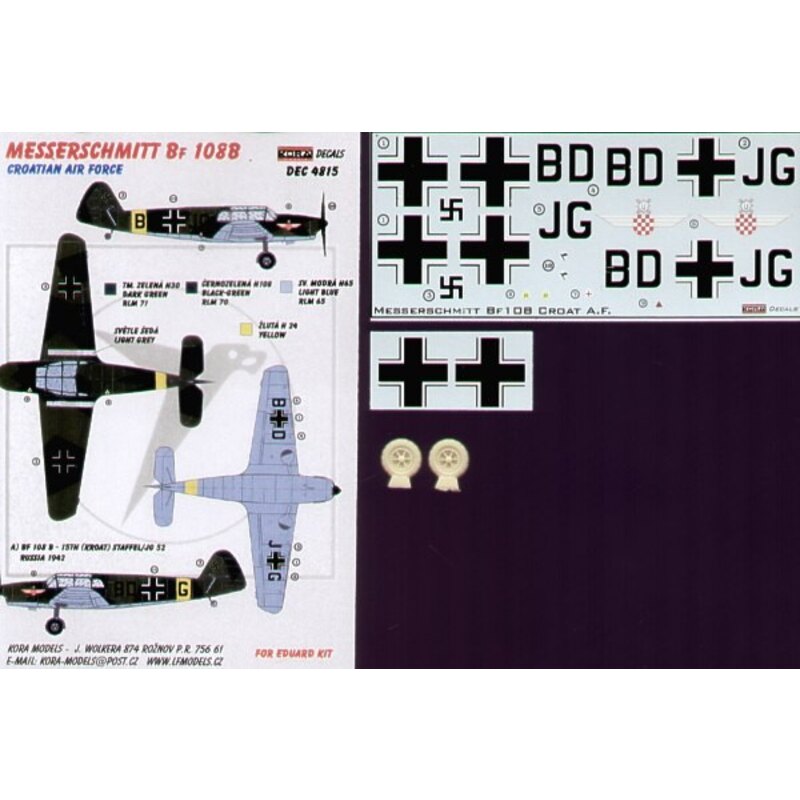 Decalcomania Messerschmitt Bf 108B (Croatian Air Force) with wheels (per i kit modello da Eduard)