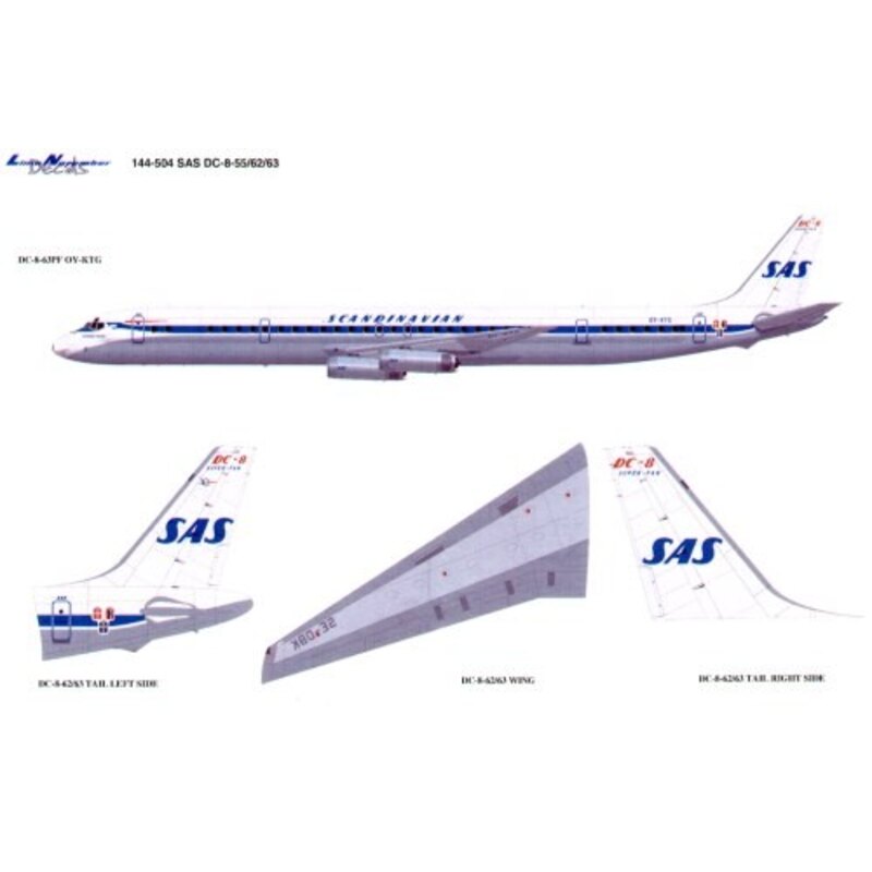 Decalcomania Douglas DC-8-55/62/63 SAS pre 1984 29 registrations and Viking names.