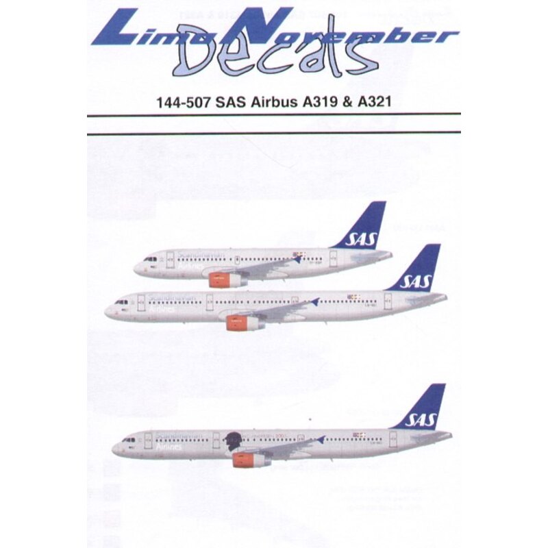 Decalcomania Airbus A319 and A320. SAS SCANDINAVIAN AIRLINES. Registrations and Names for all fleet