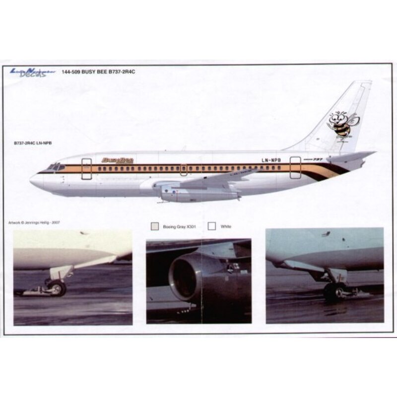 Decalcomania Boeing 737-2R4C BUSY BEE Airline LN-NPB with variations to scheme