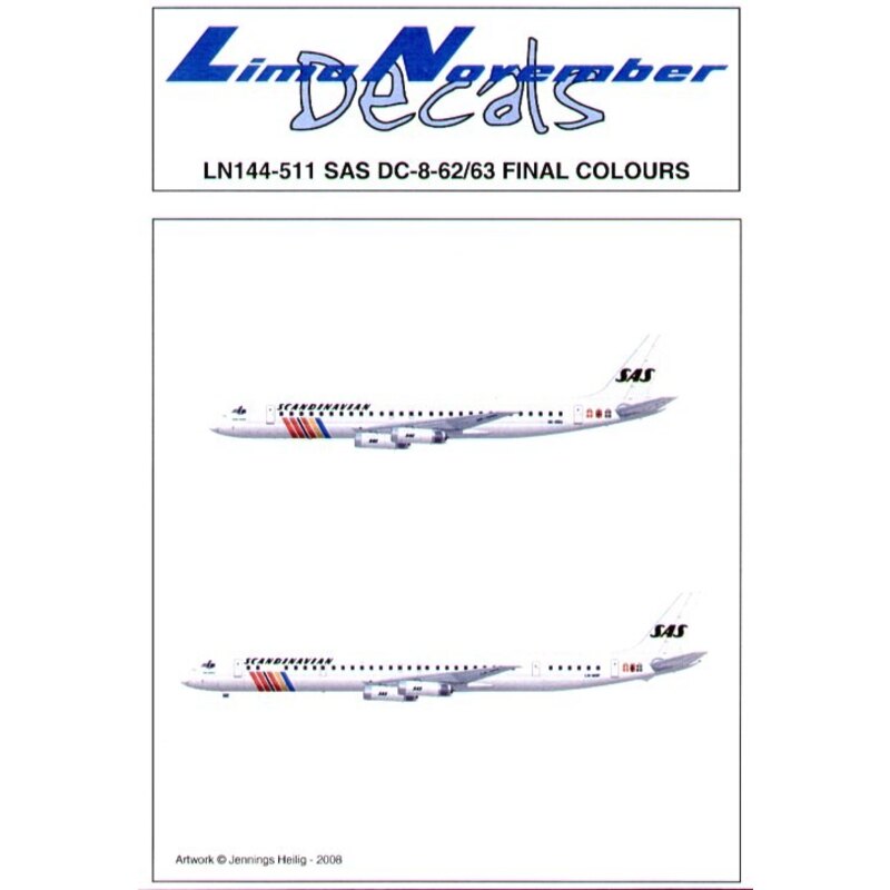 Decalcomania Douglas DC-8-62/63 SAS Final colours. Only 5 painted in this scheme and all registrations are included