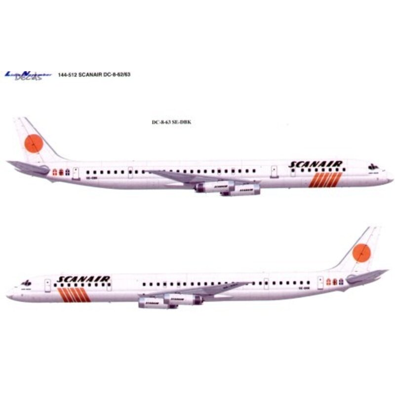 Decalcomania Douglas DC-8-62/63 SCANAIR Old and New schemes. One scheme needs LN44504 to complete