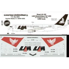 Decalcomania Boeing 767-200 LAM Mozambique ZS-SRA