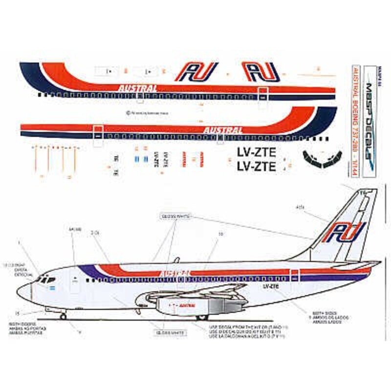 Decalcomania Boeing 737-200 AUSTRAL LV-ZTE