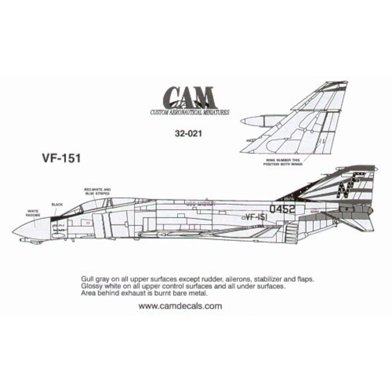 Decalcomania F-4N Phantom 150452 NF/201 VF-151 USS Midway. Bi-Centennial