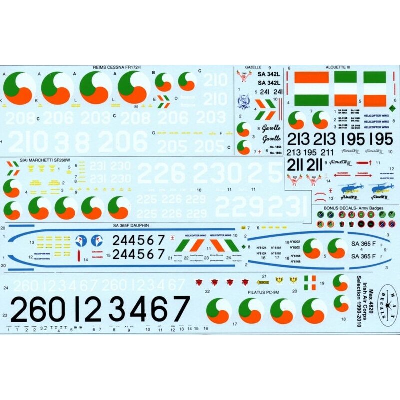 Decalcomania Irish Air Corps 1990-2010 (7) SIAI Marchetti SF 260W Warrior No 226 Reims Cessna FR 172H No.206 SA365F Dauphin No 2