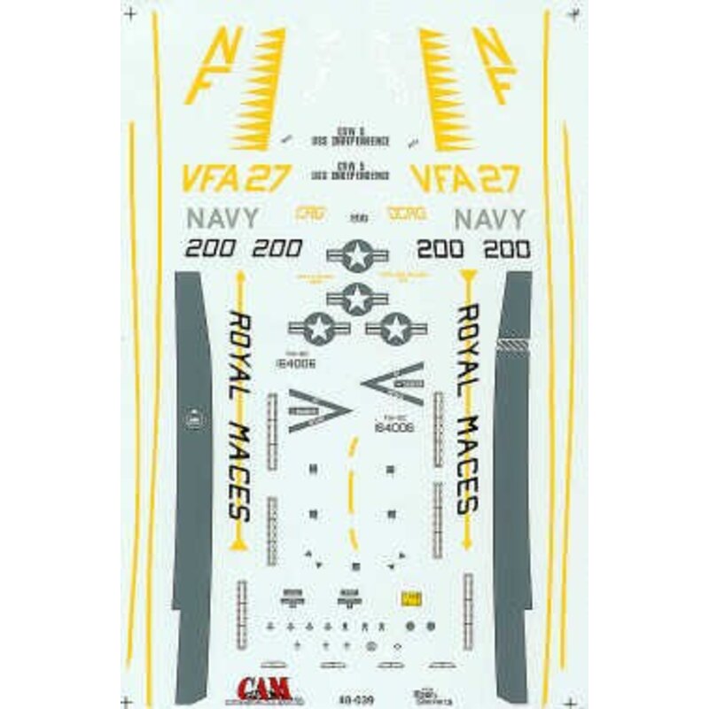 Decalcomania McDonnell Douglas F/A-18 Hornet (1) CAG A/C 164006 VFA-27 Royal Maces CVW 5 USS Independance