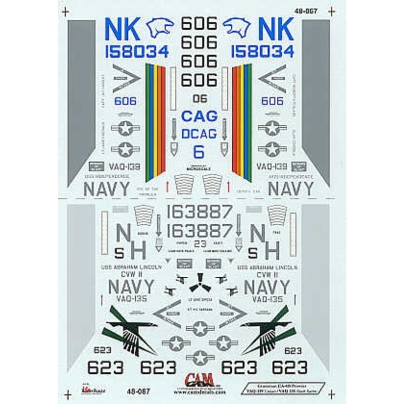 Decalcomania Grumman EA-6B Prowlers (2) 158034 VAQ-139 Cougars (CAG) USS Independence Desert Shield 1990 163887 VAQ-135 Black ra