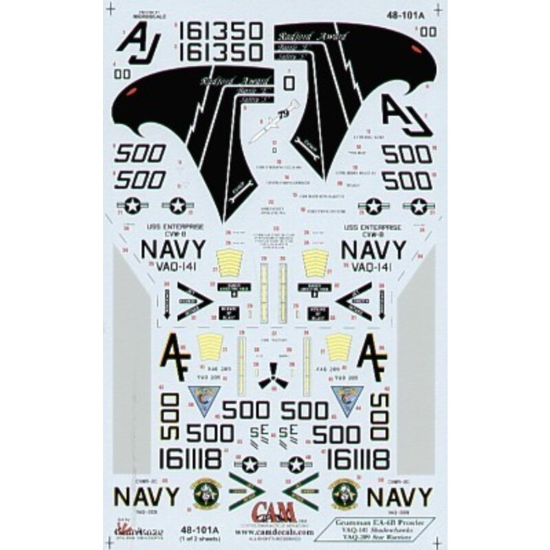 Decalcomania Grumman EA-6B Prowlers (2) 161350 AJ/500 VAQ-141 Shadowhawks USS Enterprise Op Enduring Freedom 2001 161118 AF/500 