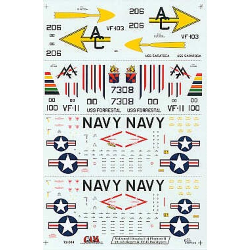 Decalcomania F-4J Phantom (2) 157299 AC/206 VF-103 Sluggers USS Saratoga 1971 157308 AA/100 VF-11 CAG USS Forrestal 1976