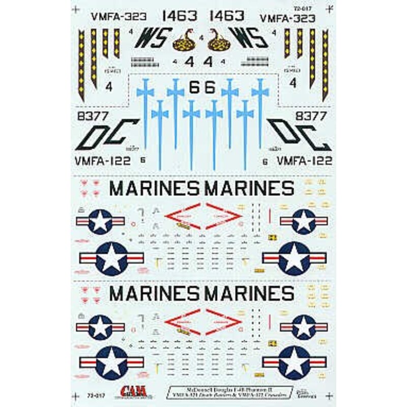 Decalcomania F-4B Phantom (2) 151463 WS/4 VMFA-323 Death Rattlers Vietnam 1967 158377 Douglas DC/6 VMFA-122 Crusaders Da Nang 19