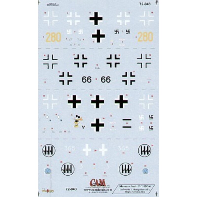 Decalcomania Messerschmitt Bf 109G-6 (4) Yellow 280 Unknown Training Unit Black 66 Lt Molnar Hungarian Air Force 1944 JG5 Major 