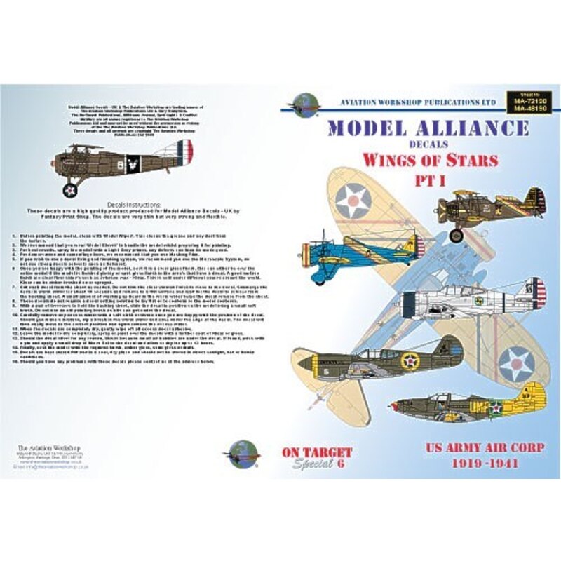 Decalcomania Wings Of Stars Pt 1 (6) Boeing P-26A/C Peashooter 18th PG Hawaii 1939 blue fuselage Boeing P-21E 19th PS Hawaii 193