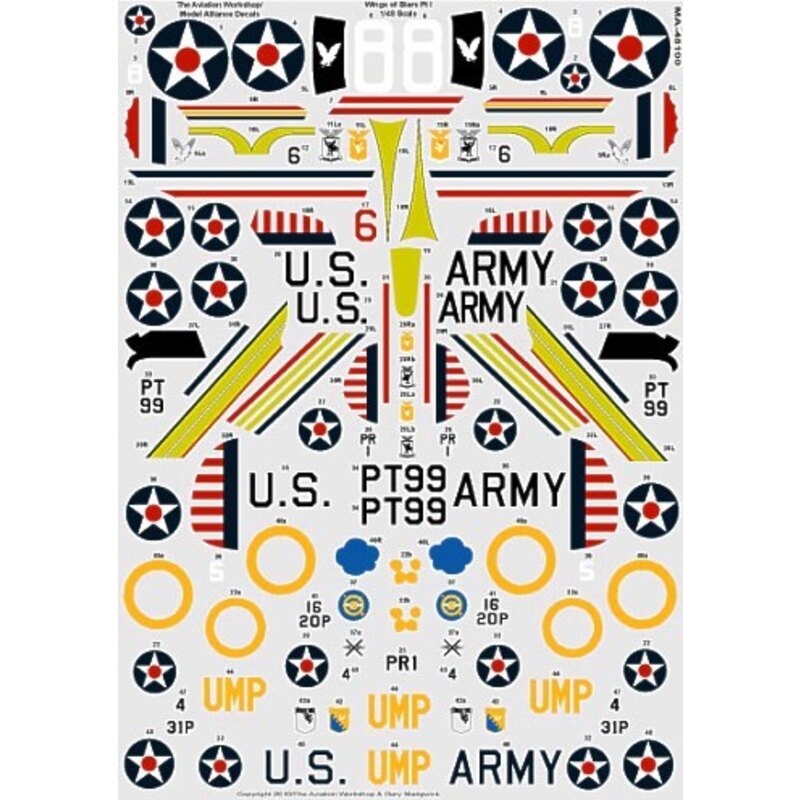 Decalcomania Wings Of Stars Pt 1 (6) Boeing P-26A/C Peashooter 18th PG Hawaii 1939 blue fuselage Boeing P-21E 19th PS Hawaii 193