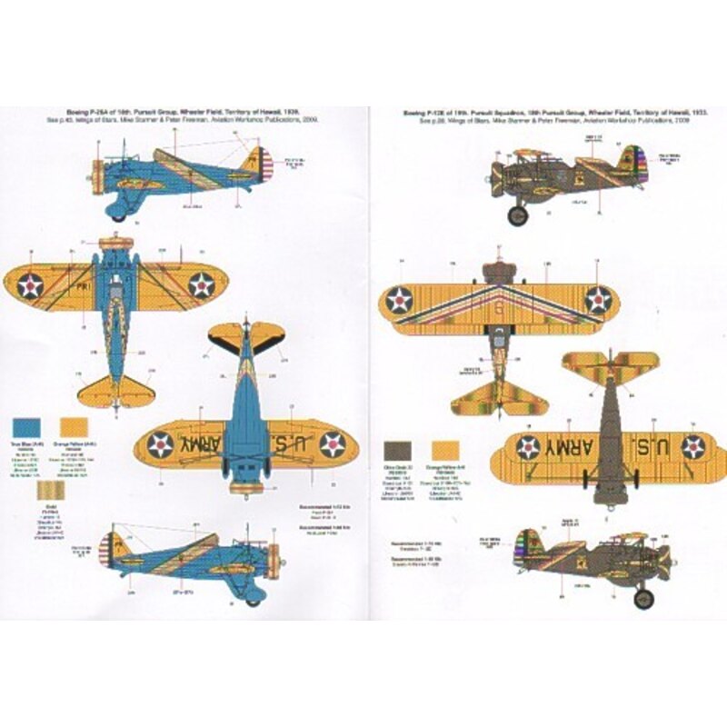 Decalcomania Wings Of Stars Pt 1 (6) Boeing P-26A/C Peashooter 18th PG Hawaii 1939 blue fuselage Boeing P-21E 19th PS Hawaii 193