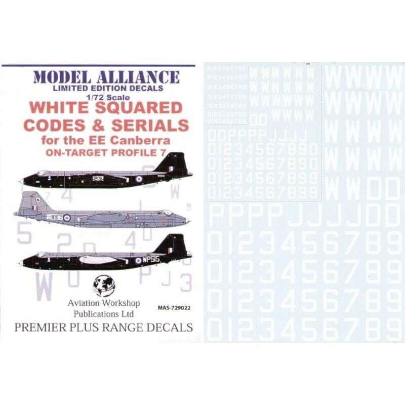 Decalcomania White Squared Codes and Serials for BAC/EE Canberras (RAF codes/RAF code letters/RAF serial numbers)