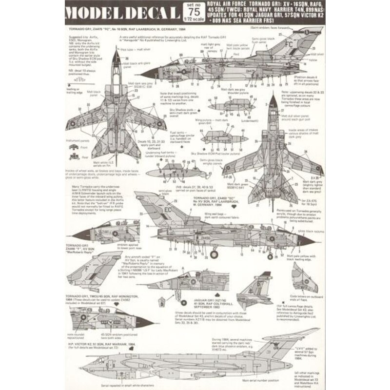 Decalcomania RAF Panavia Tornado GR.1 ZA475/FC 16 Squadron ZA450/EC ZA446/F ′MacRoberts Reply′ both XV Squadron Laarbruch 1984 Z