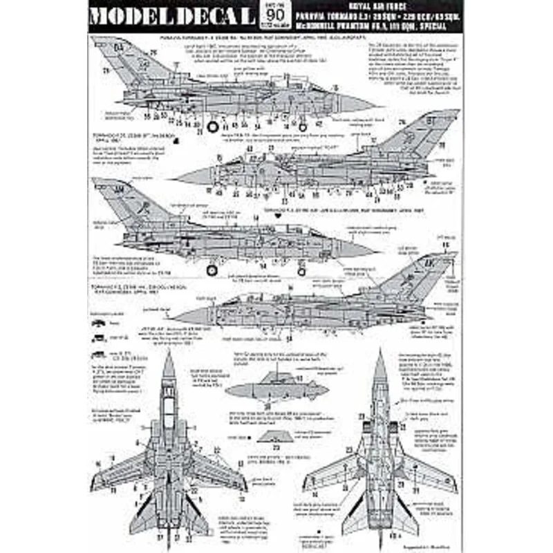 Decalcomania RAF Panavia Tornado F.3. ZE203/BA or ZE208/BT 29 Squadron ZE156/AM or ZE158/AK 229OCU/65Squadron all 1987 Phantom F